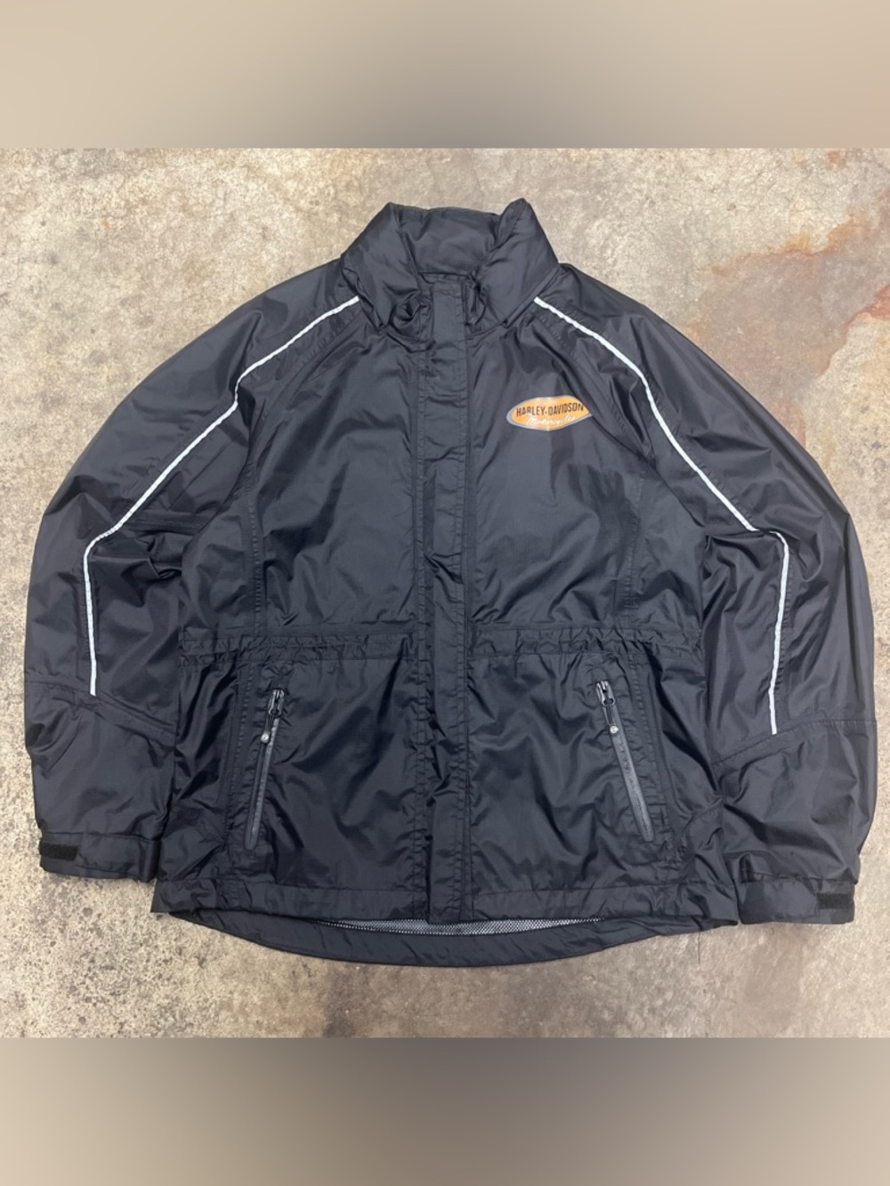 Y2K Harley Davidson Windbreaker Jacket Men’s Small Black Waterproof Streetwear